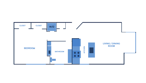 a drawing of a floor plan of a living room with a couch and a chair